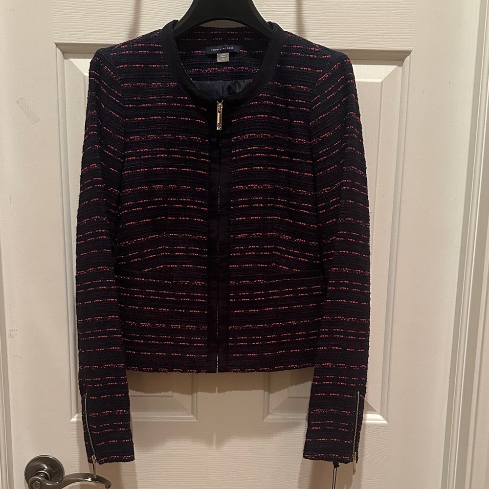 Tommy Hilfiger Navy Jacket with Red Stripe Detail